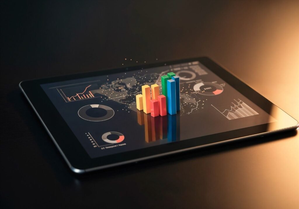  digital analytics graphs, representing business intelligence.

